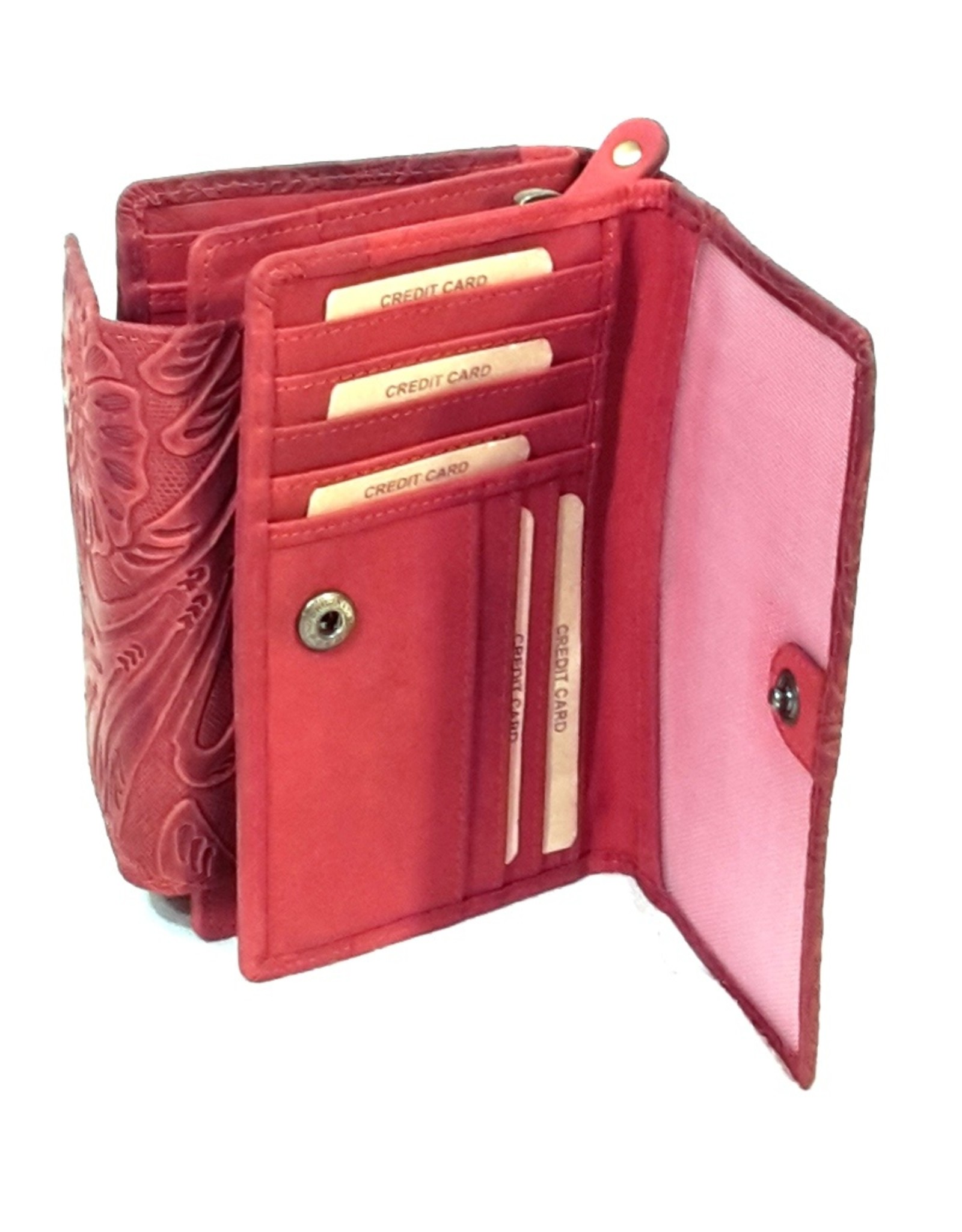 HillBurry Leather Wallets - HillBurry leather wallet with pressed floral pattern in red