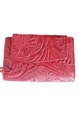 HillBurry Leather Wallets - HillBurry leather wallet with pressed floral pattern in red