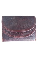 Hutmann Leather Wallets - Leather mini wallet with embossed flowers (dark brown)