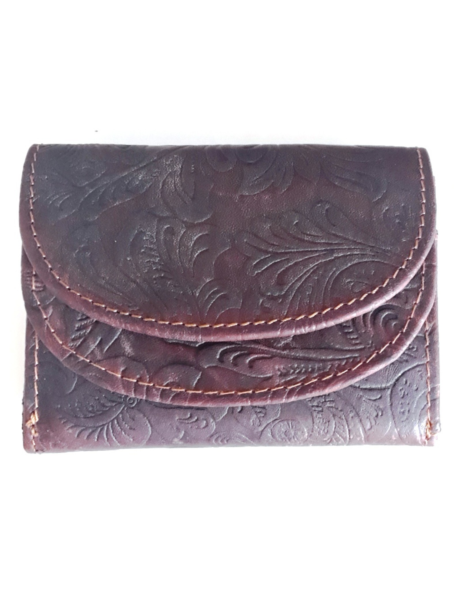 Hutmann Leather Wallets - Leather mini wallet with embossed flowers (dark brown)