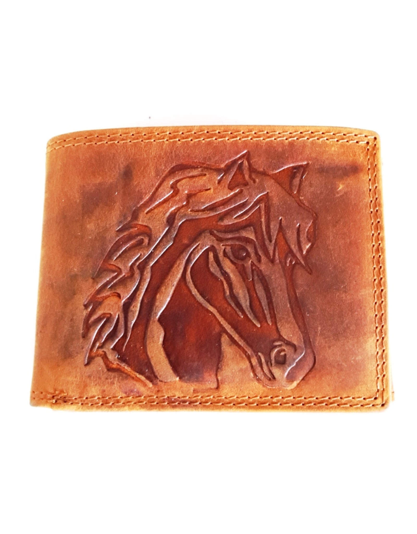 Hutmann Leren Portemonnees - Leren portemonnee met reliëf paardenhoofd (klein)