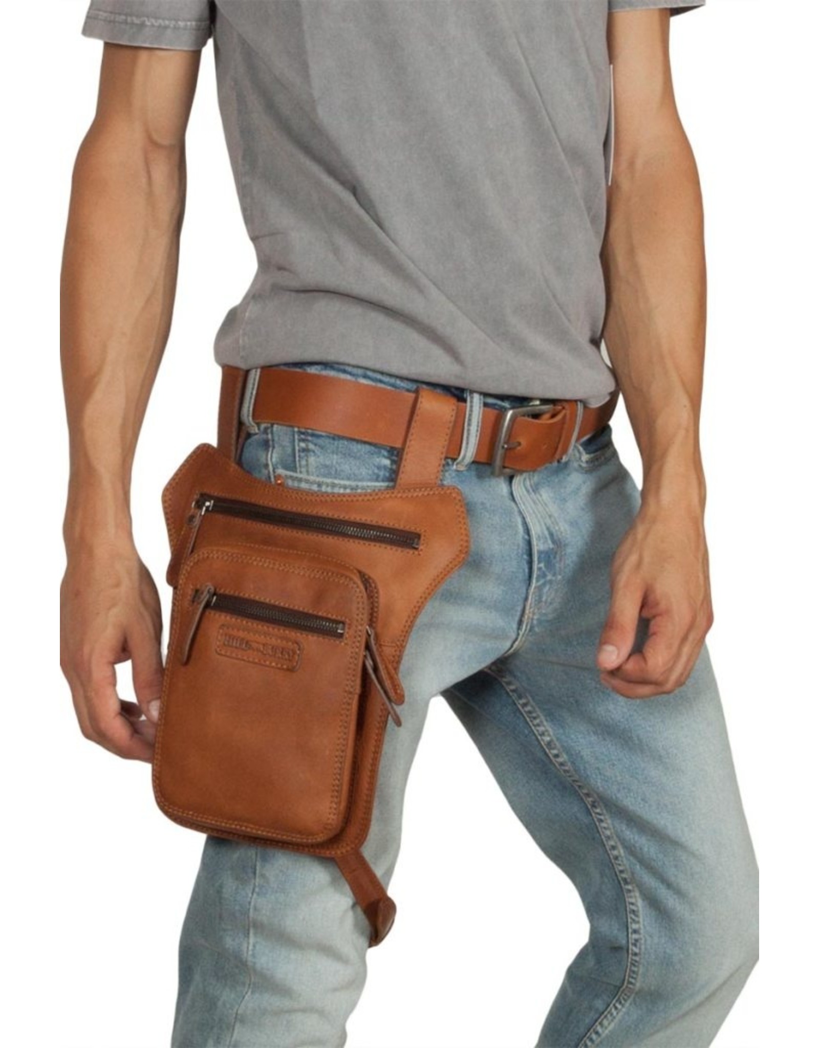 HillBurry Leather Festival bags, waist bags and belt bags - Hillburry leather belt bag - leg bag cognac