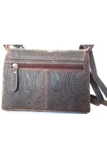 HillBurry Leather shoulder bags Leather crossbody bags - HillBurry shoulder bag with embossed flowers (dark brown)