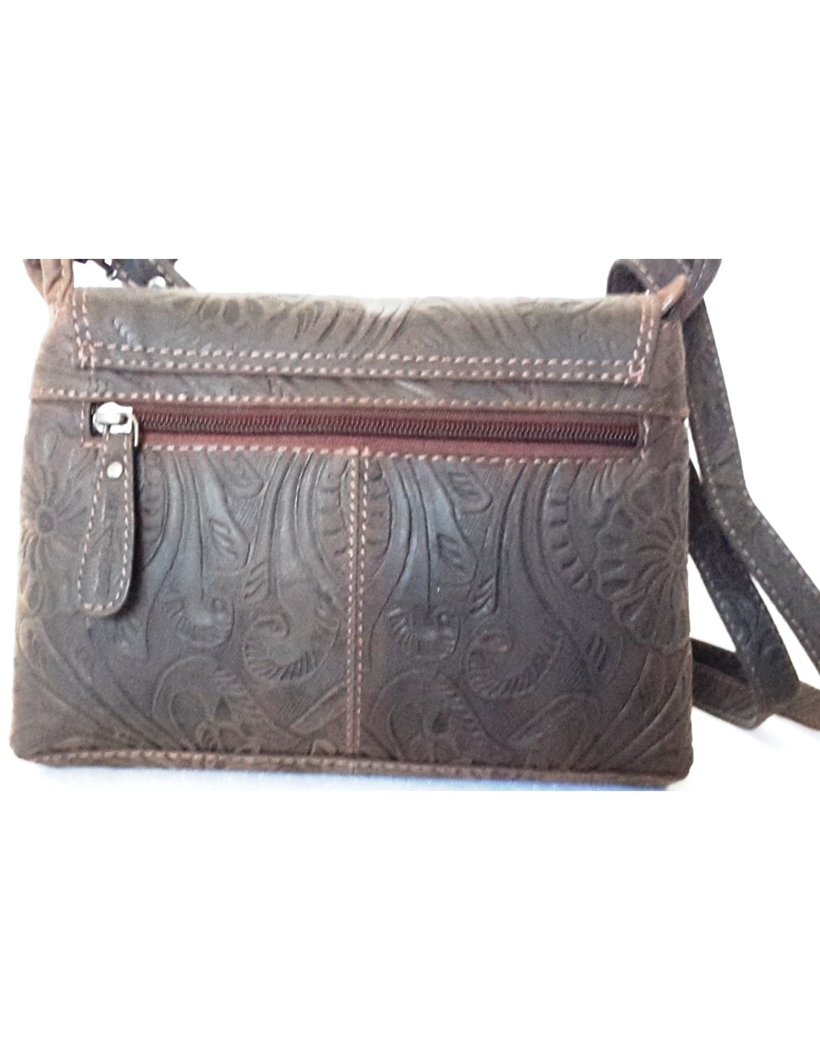 HillBurry Leather shoulder bags Leather crossbody bags - HillBurry shoulder bag with embossed flowers (dark brown)