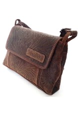 HillBurry Leather shoulder bags Leather crossbody bags - HillBurry shoulder bag with embossed flowers (dark brown)