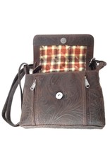 HillBurry Leren Schoudertassen Leren Crossbody tassen - HillBurry schoudertas met bloemenmotief (donkerbruin)