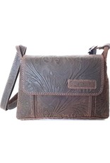 HillBurry Leather shoulder bags Leather crossbody bags - HillBurry shoulder bag with embossed flowers (dark brown)