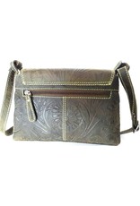 HillBurry Leather shoulder bags Leather crossbody bags - HillBurry shoulder bag with embossed flowers (green)