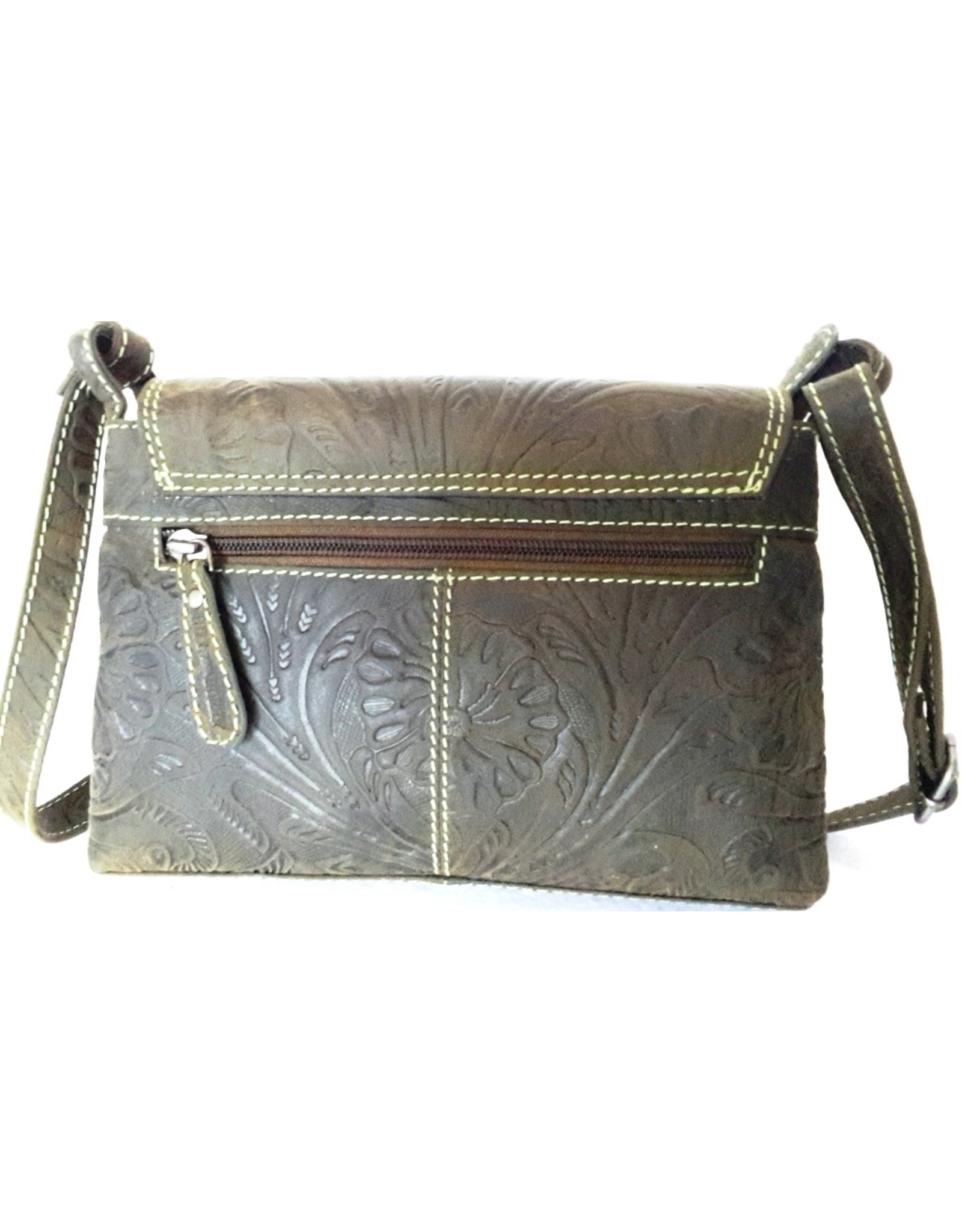 HillBurry Leather shoulder bags Leather crossbody bags - HillBurry shoulder bag with embossed flowers (green)
