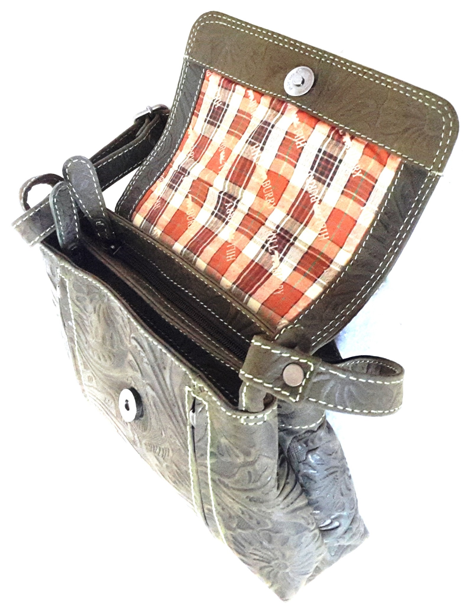 HillBurry Leather shoulder bags Leather crossbody bags - HillBurry shoulder bag with embossed flowers (green)