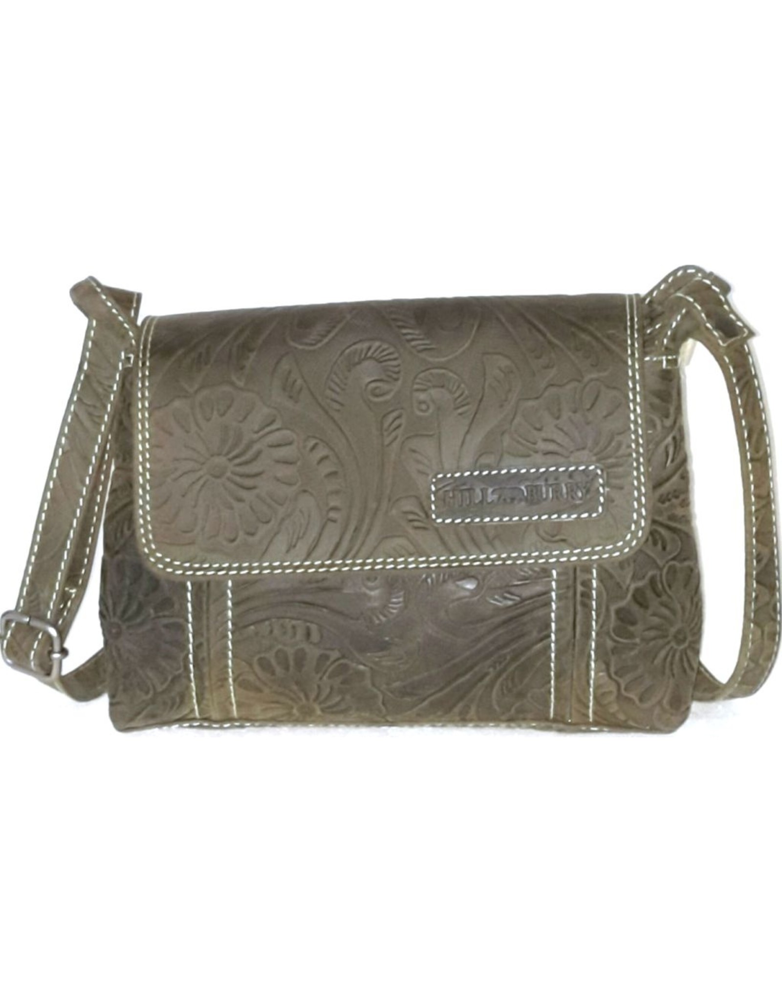 HillBurry Leather shoulder bags Leather crossbody bags - HillBurry shoulder bag with embossed flowers (green)