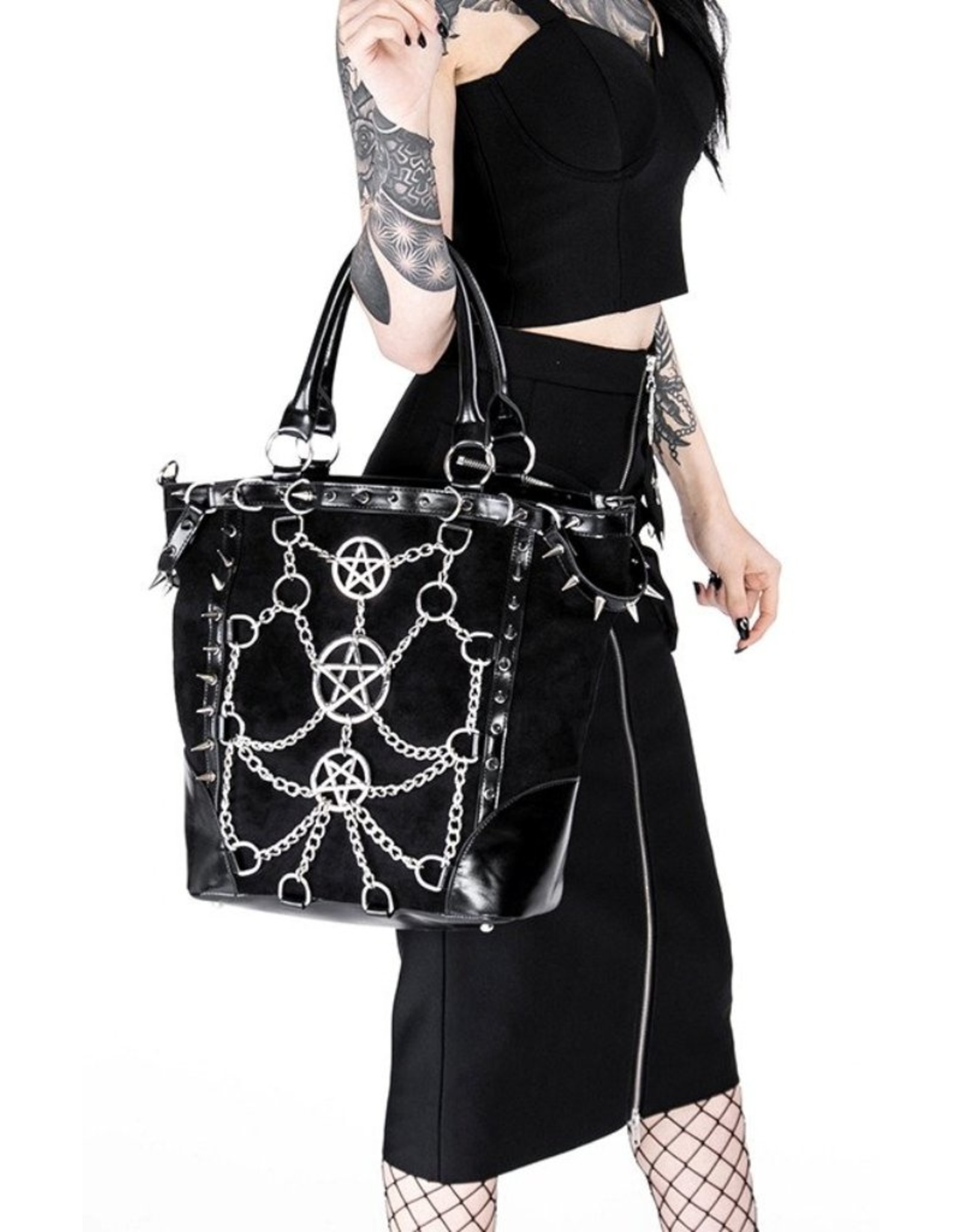 Restyle Gothic tassen Steampunk tassen - Gothic Shopper met Kettingen en Pentagrammen Restyle