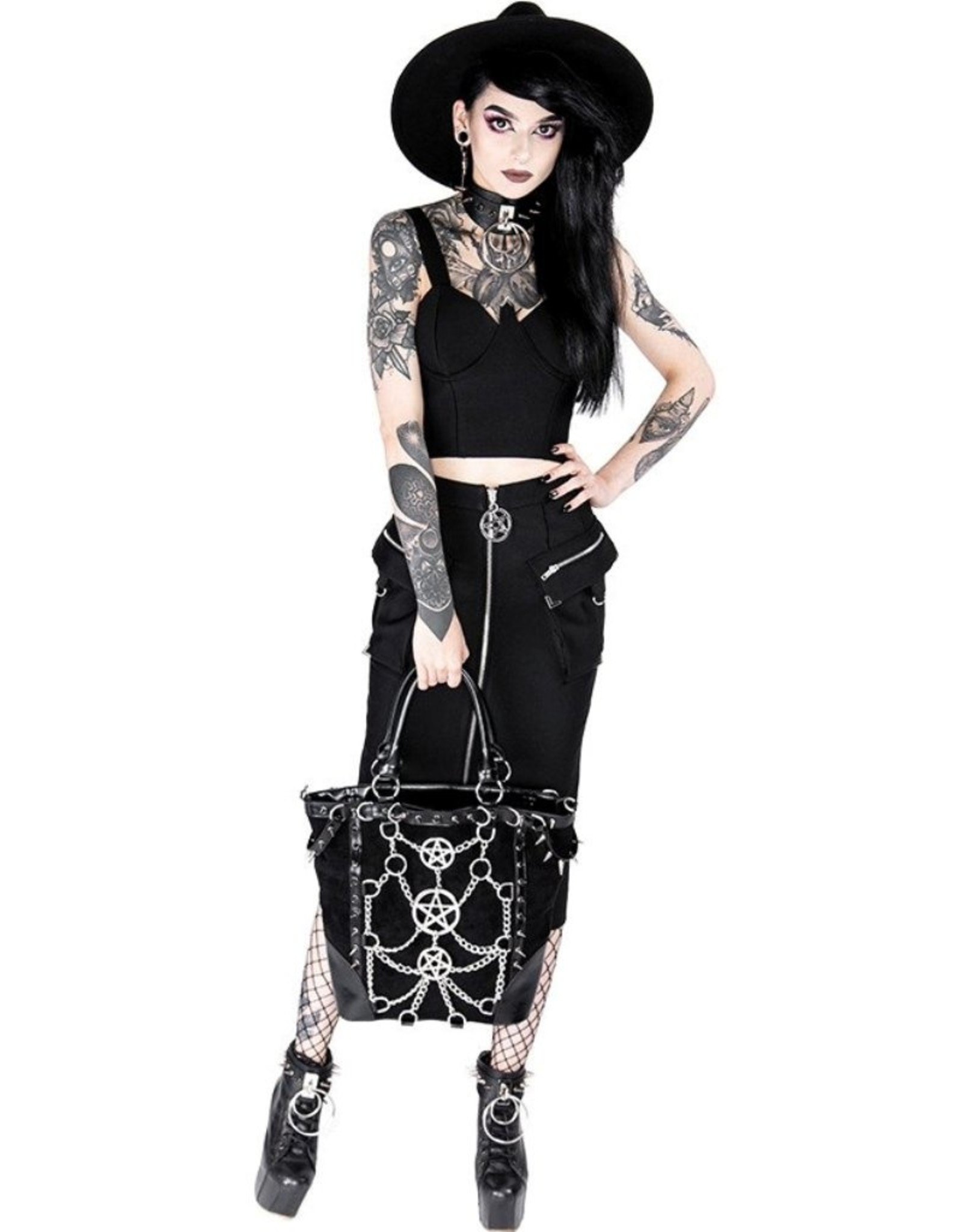 Restyle Gothic tassen Steampunk tassen - Gothic Shopper met Kettingen en Pentagrammen Restyle