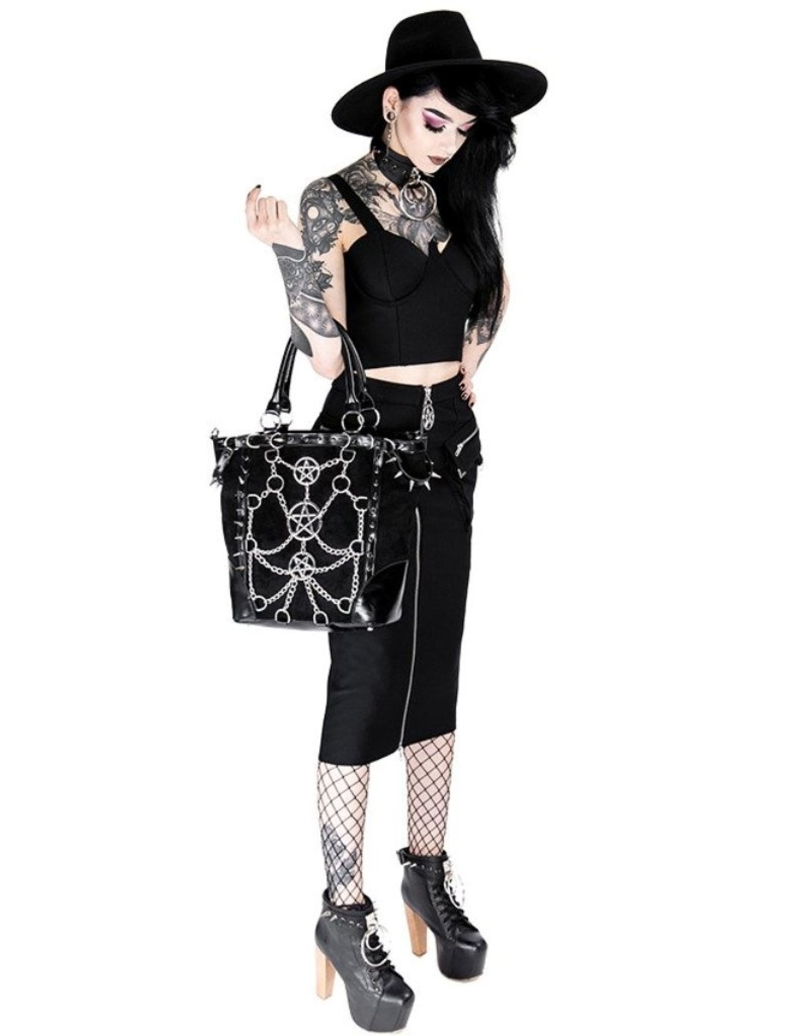 Restyle Gothic tassen Steampunk tassen - Gothic Shopper met Kettingen en Pentagrammen Restyle