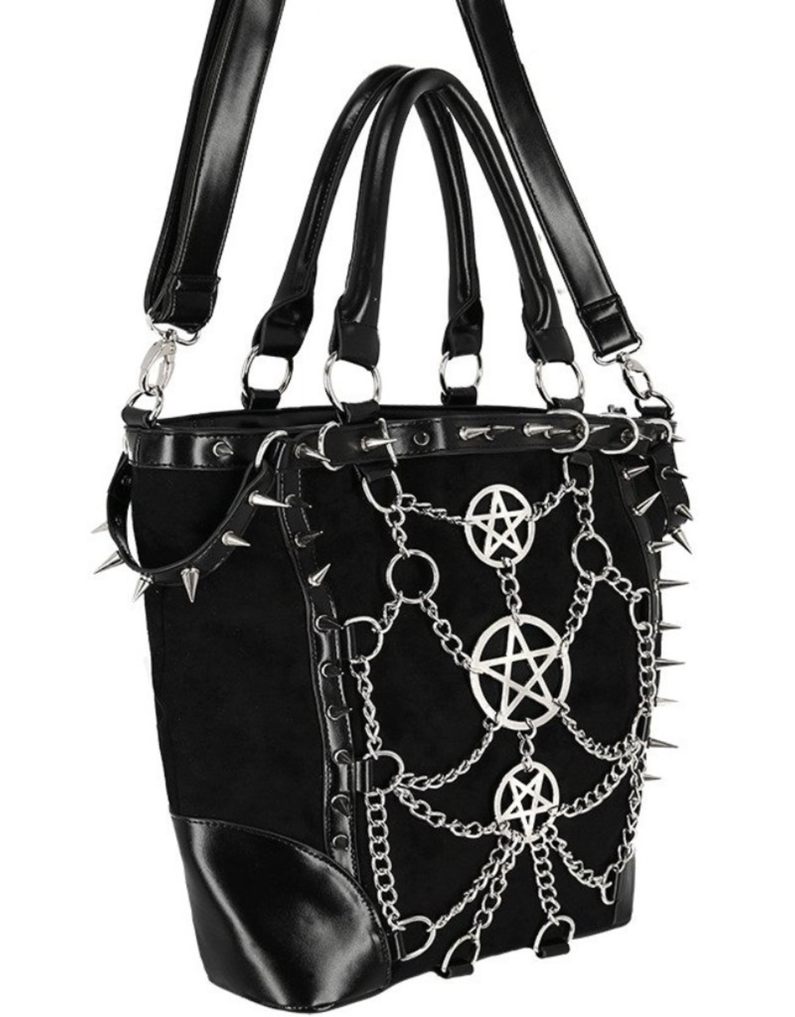Restyle Gothic tassen Steampunk tassen - Gothic Shopper met kettingen en pentagrammen - Restyle