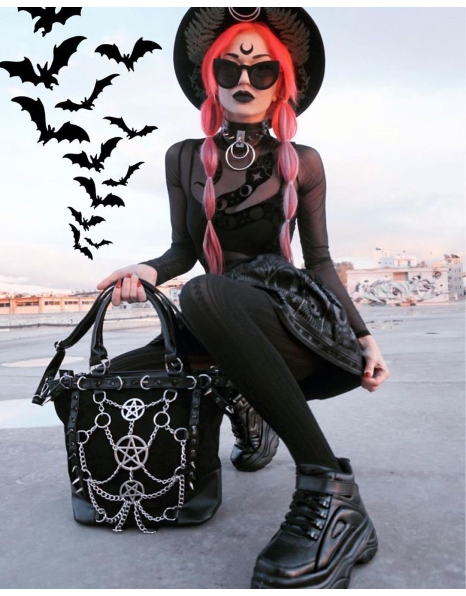 Restyle Gothic bags Steampunk bags - Gothic Shopper with Chains and Pentagrams Restyle