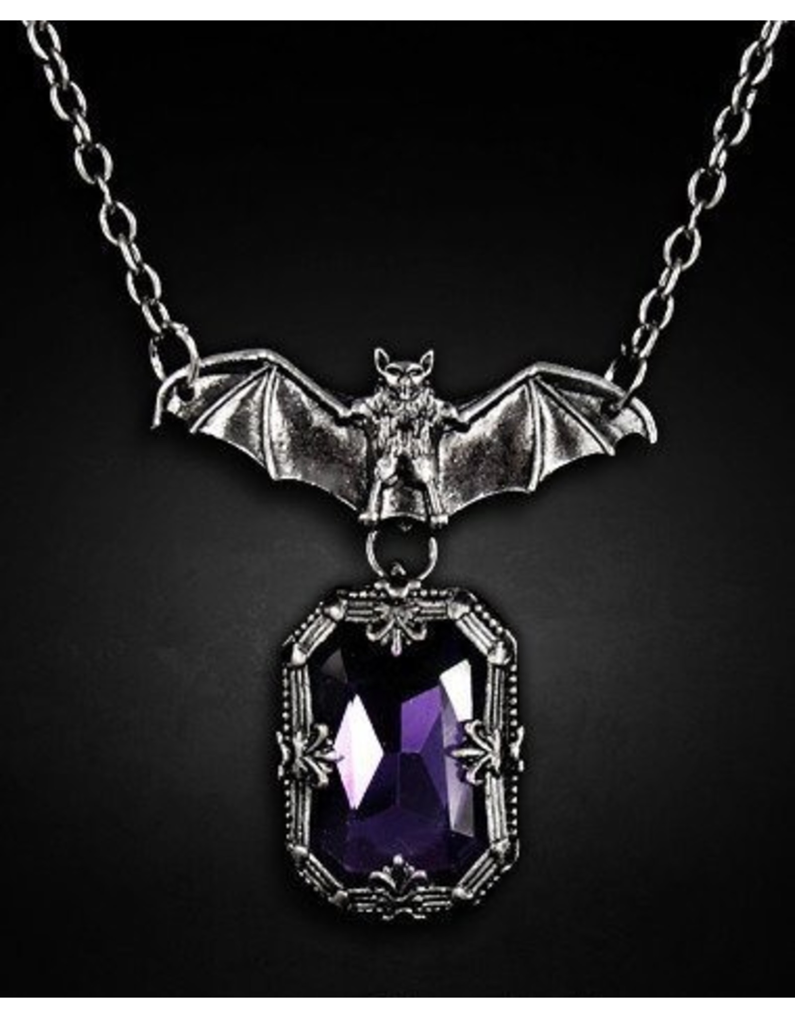 Restyle Gothic jewellery Steampunk jewellery - Pendant Bat with purple stone Night Whisper - Restyle