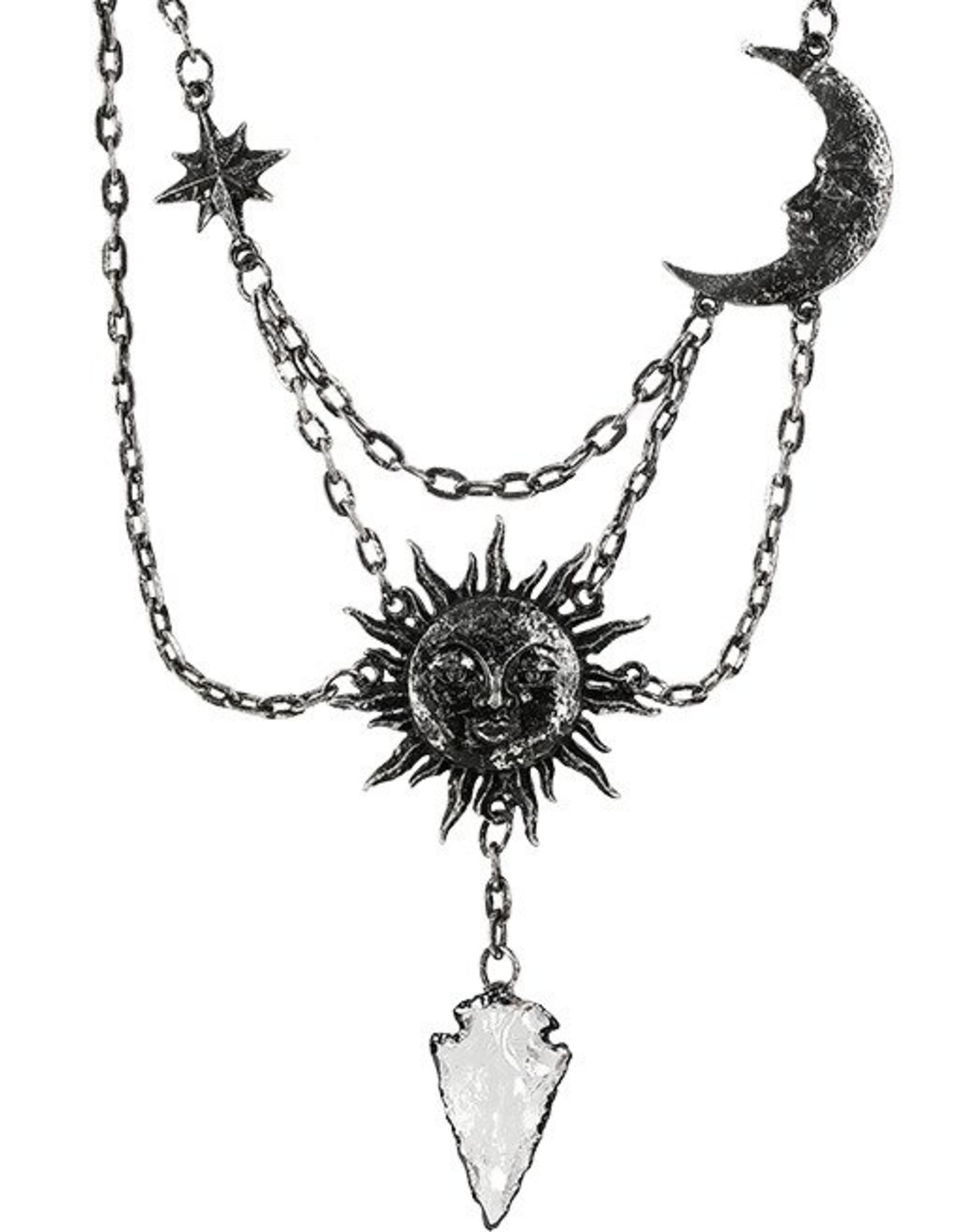 Restyle Gothic jewellery Steampunk jewellery - Moon & Sun necklace with quartz crystal- Restyle