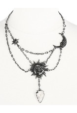 Restyle Gothic jewellery Steampunk jewellery - Moon & Sun necklace with quartz crystal- Restyle