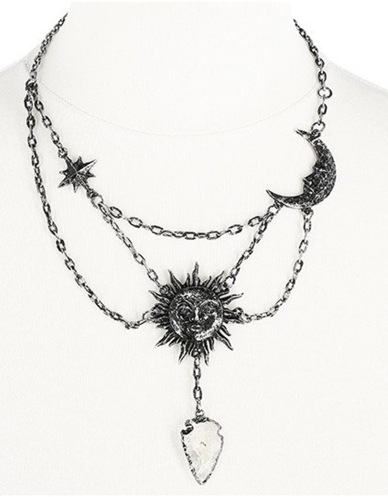 Restyle Gothic jewellery Steampunk jewellery - Moon & Sun necklace with quartz crystal- Restyle