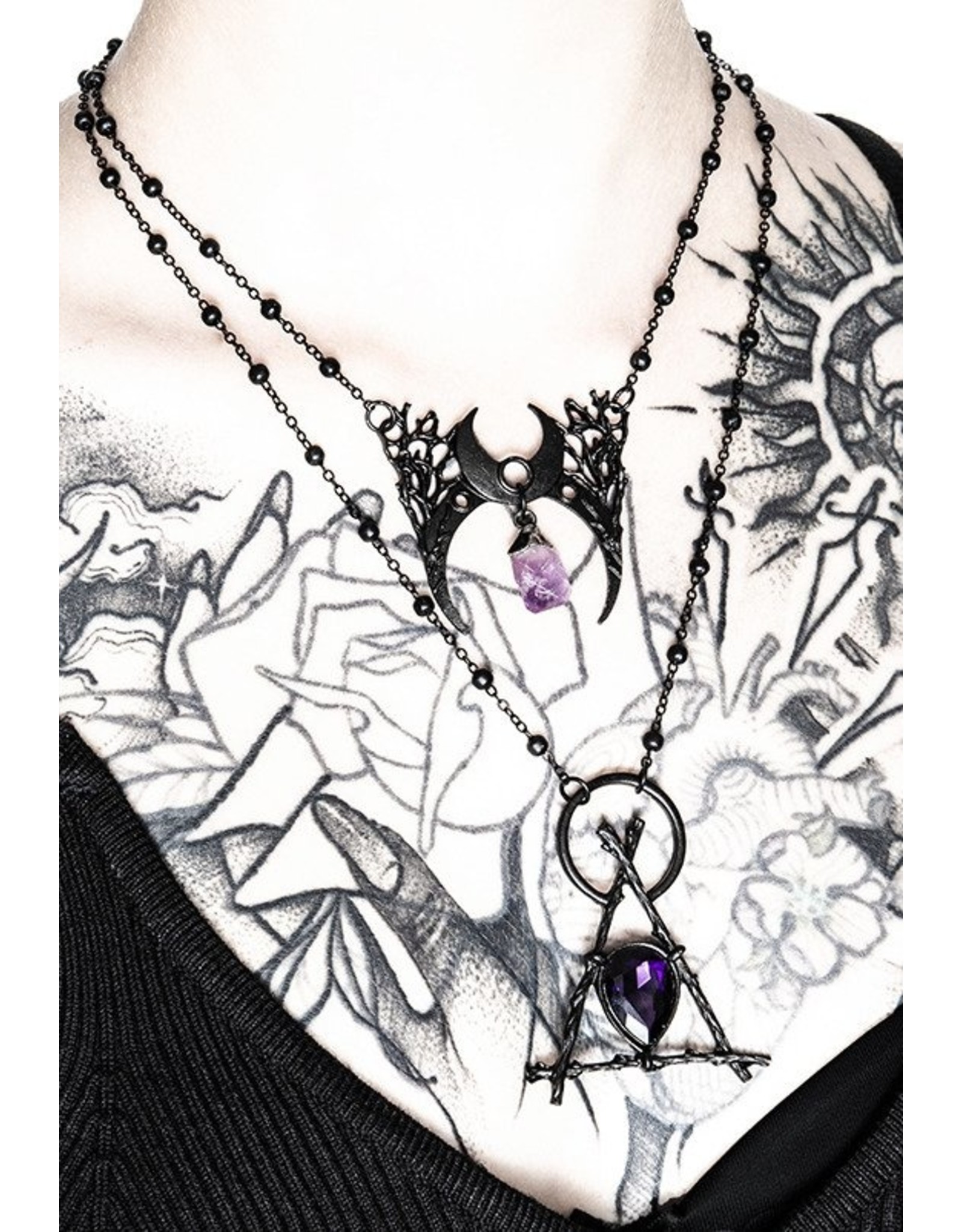 Restyle Gothic sieraden Steampunk sieraden - Ketting met kristal Branch Crescent (zwart)- Restyle