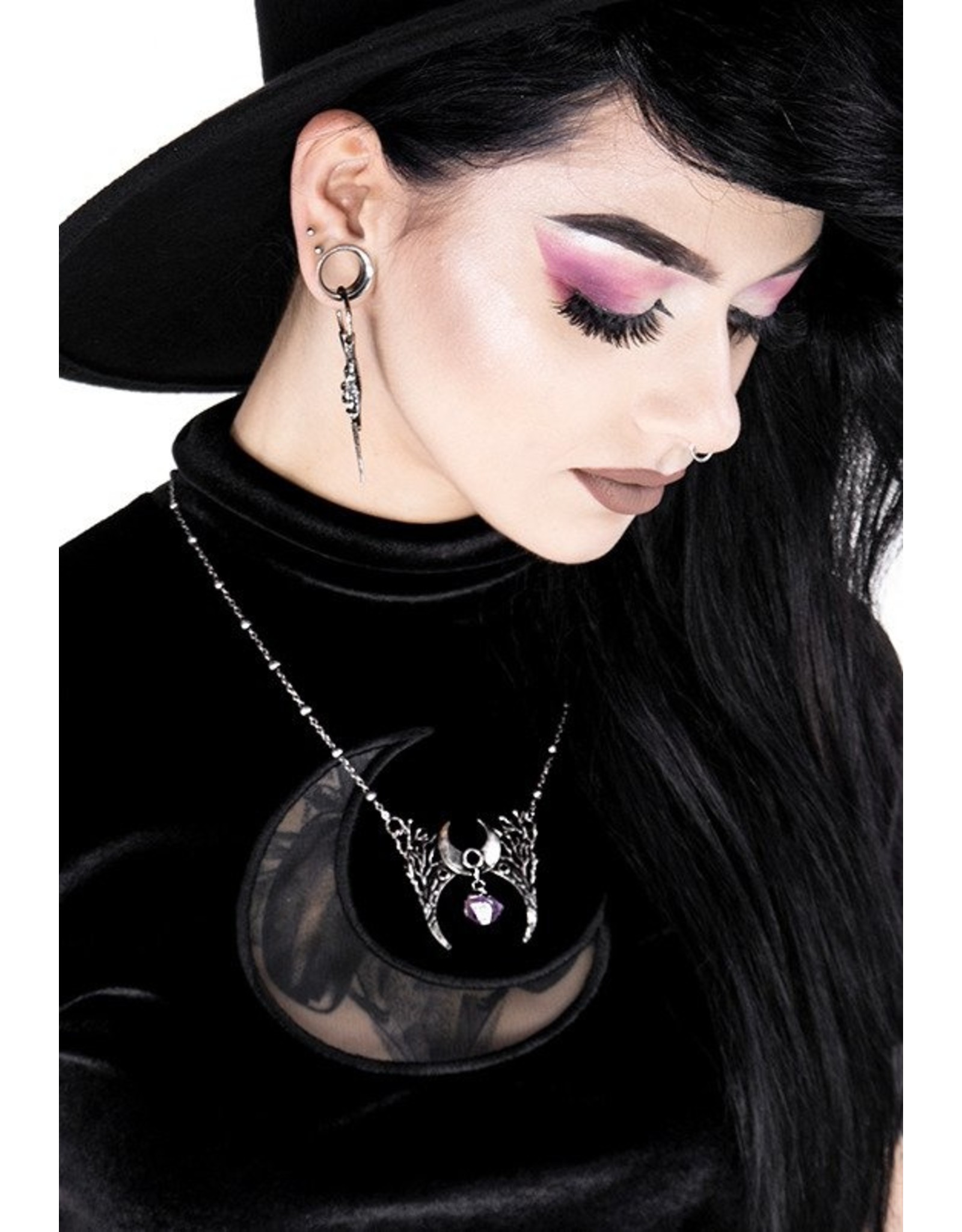 Restyle Gothic sieraden Steampunk sieraden - Ketting met kristal Branch Crescent (zilver) - Restyle