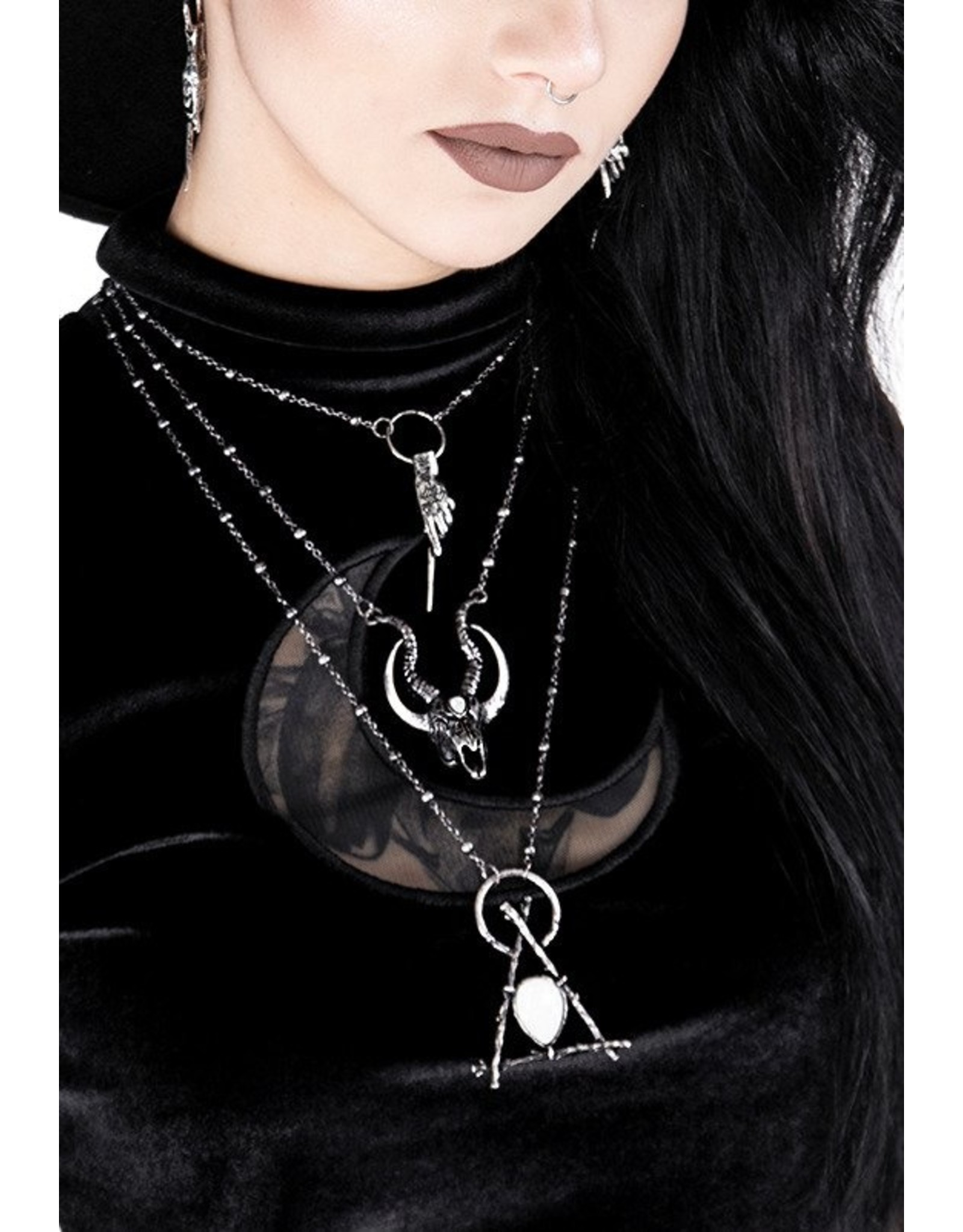 Restyle Gothic jewellery Steampunk jewellery - Gothic ketting 3D Crescent Skull - Restyle