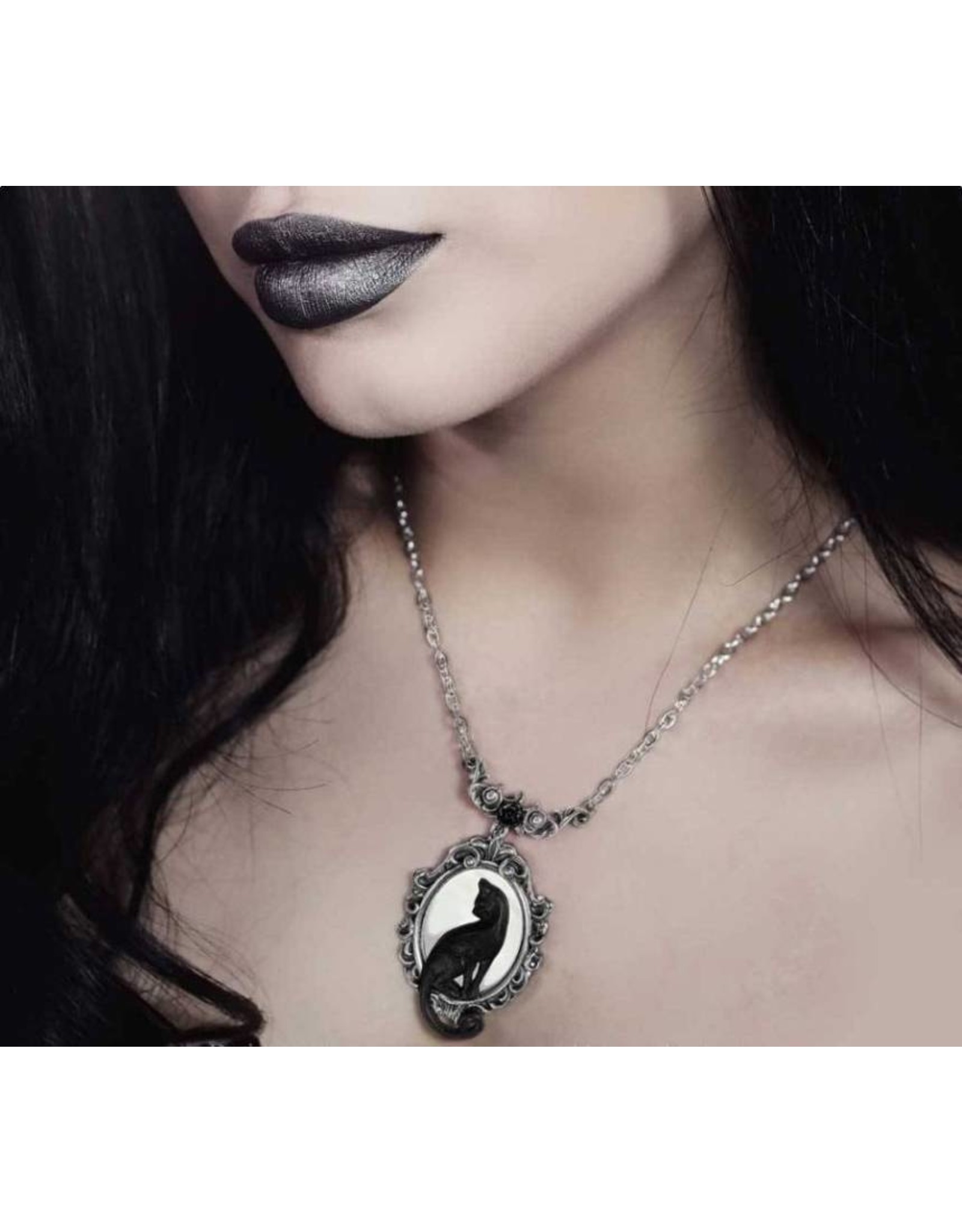 Alchemy Gothic sieraden Steampunk sieraden - Ketting met Zwarte Kat Feline Felicity - Alchemy