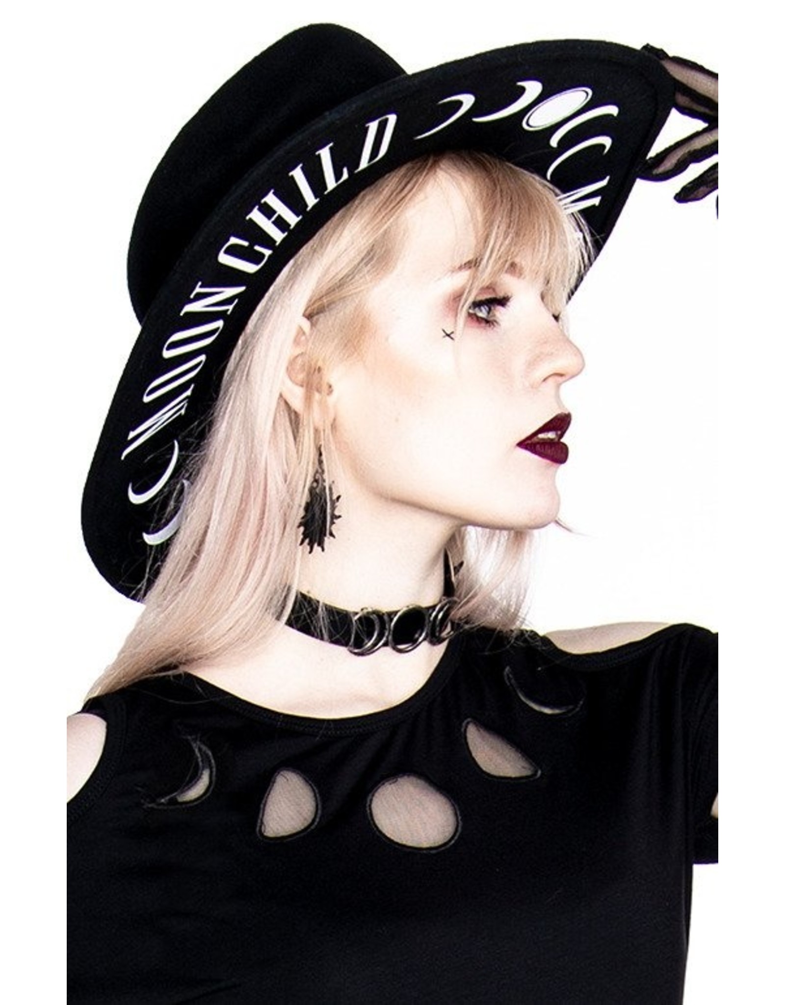 Restyle Gothic and Steampunk accessories - Hat with wide brim and Moon Phases - Moon Child