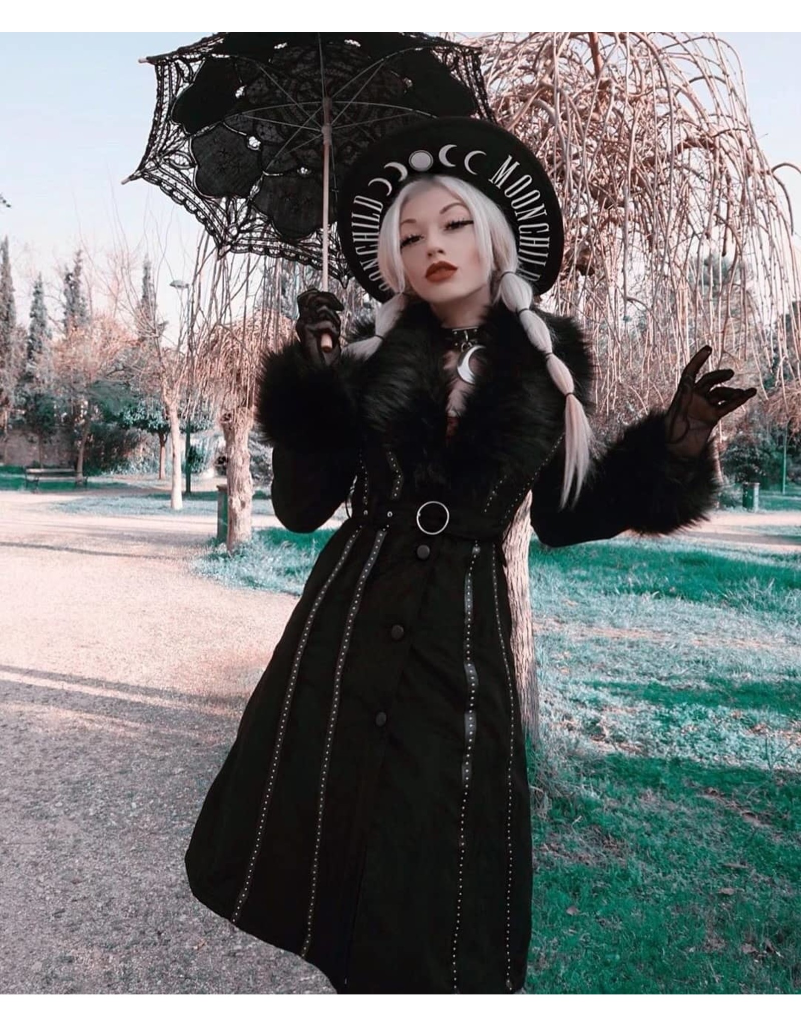 Restyle Gothic en Steampunk accessoires - Hoed met brede rand en Maanfasen - Moon Child