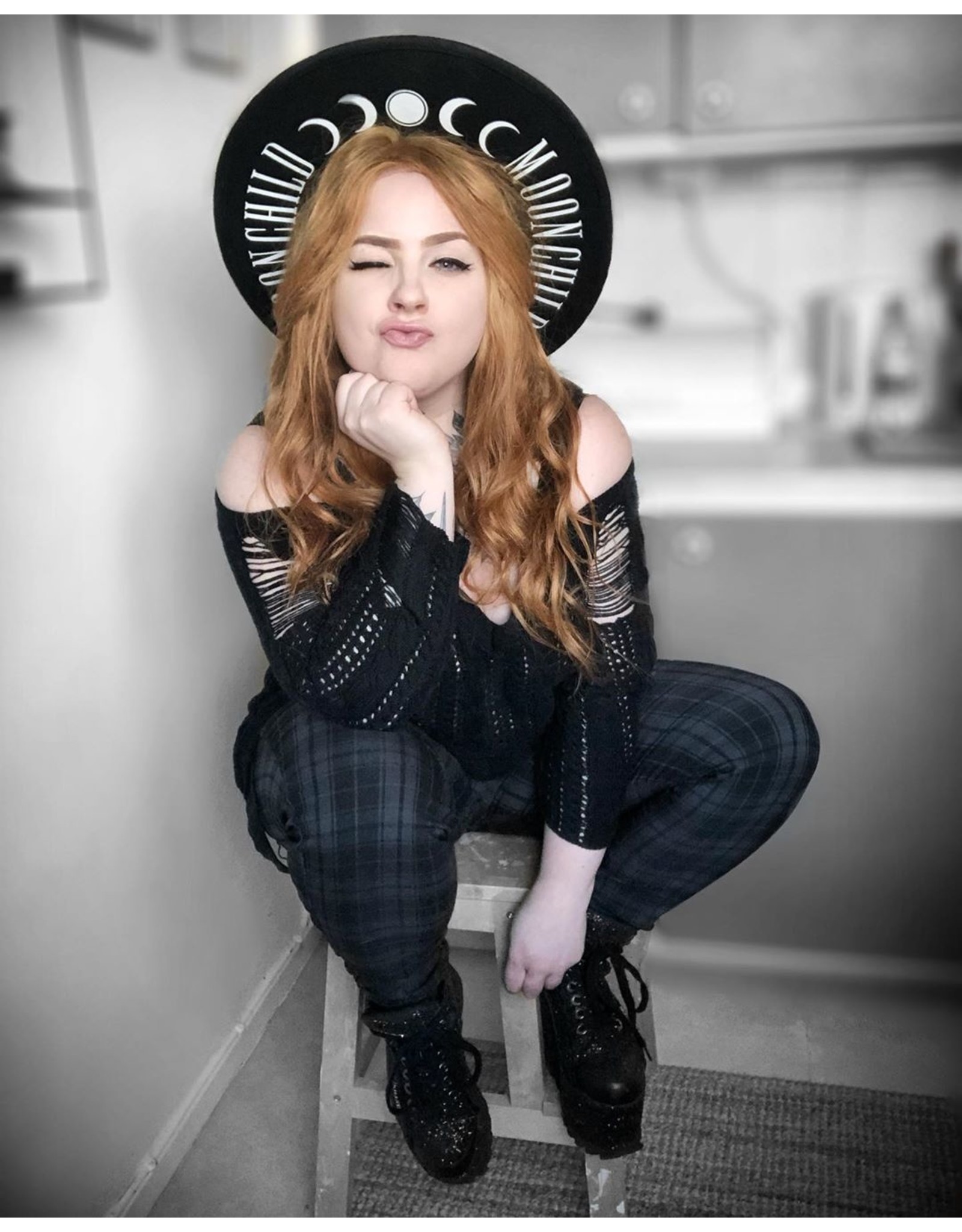 Restyle Gothic and Steampunk accessories - Hat with wide brim and Moon Phases - Moon Child