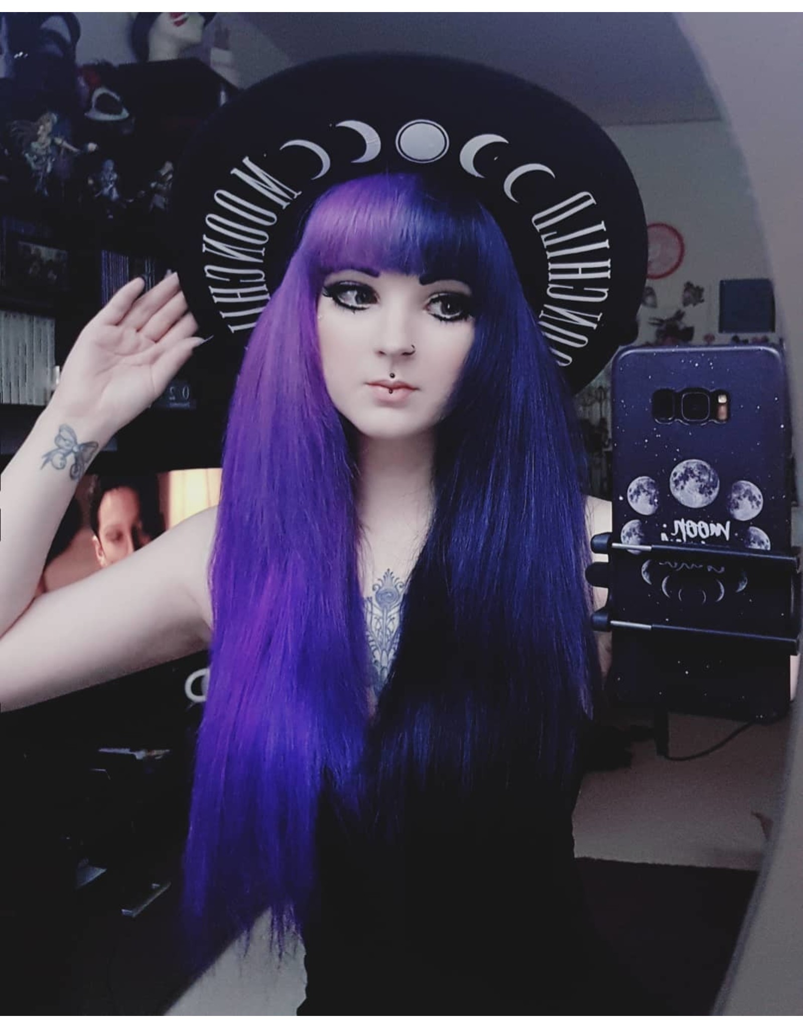 Restyle Gothic en Steampunk accessoires - Hoed met brede rand en Maanfasen - Moon Child