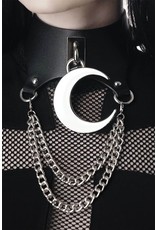 Killstar Gothic en Steampunk accessoires - Killstar choker Moon Rawk met Halve Maan en Kettingen