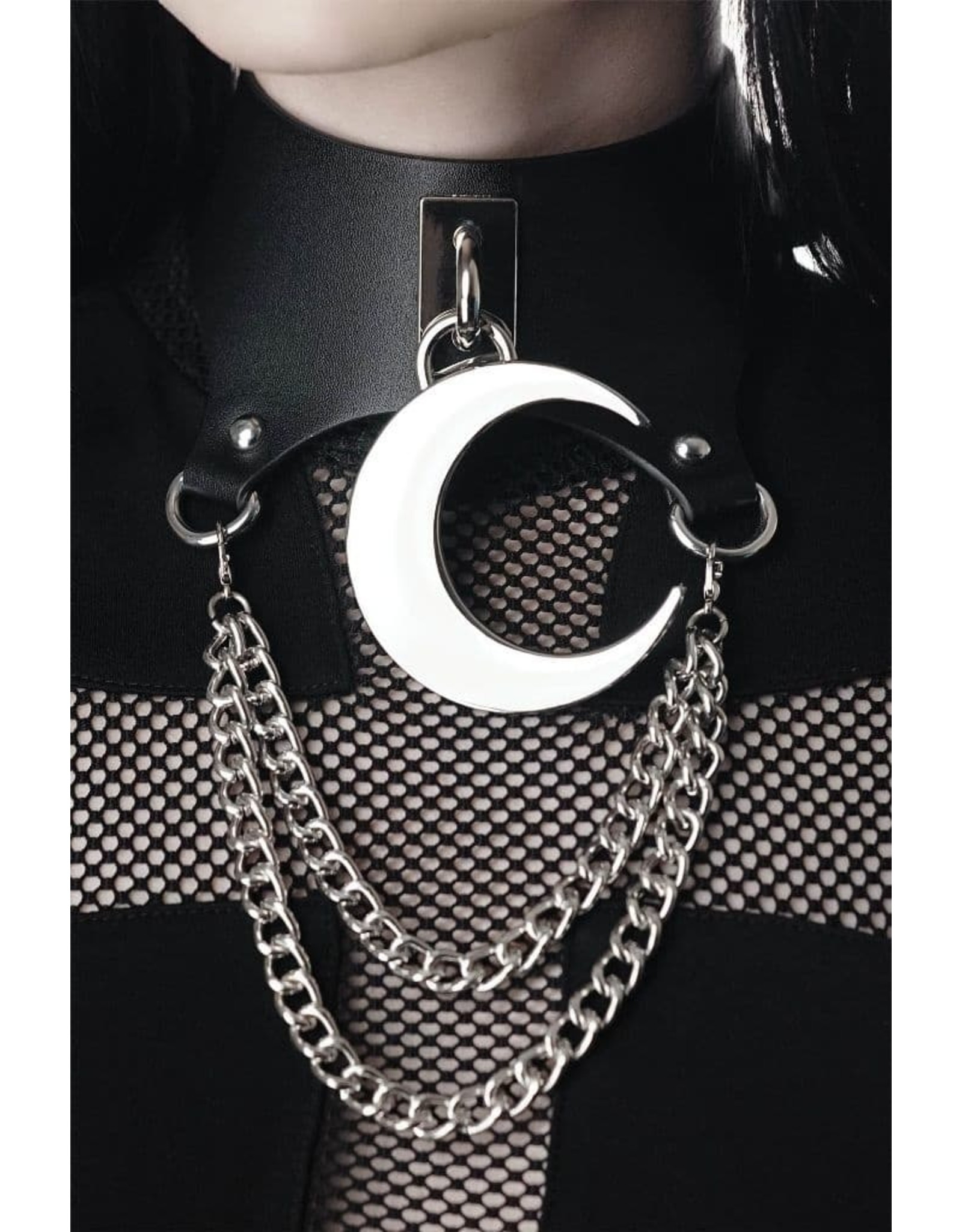 Killstar Gothic and Steampunk accessories - Killstar choker Moon Rawk with Crescent and Chains