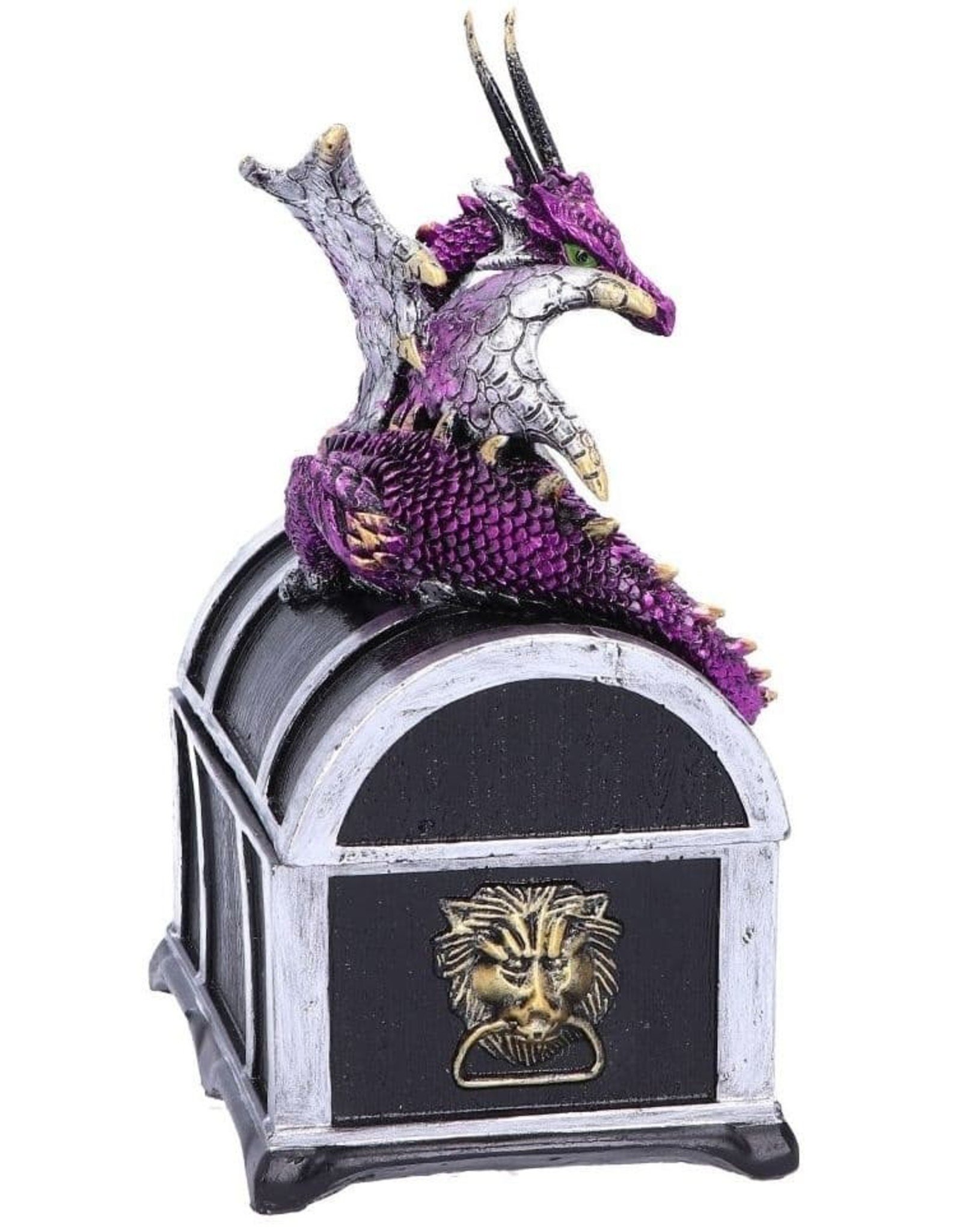 Alator Gothic and Steampunk accessories -  Treasure chest with purple dragon on it - Reptillian Riches - Nemesis Now