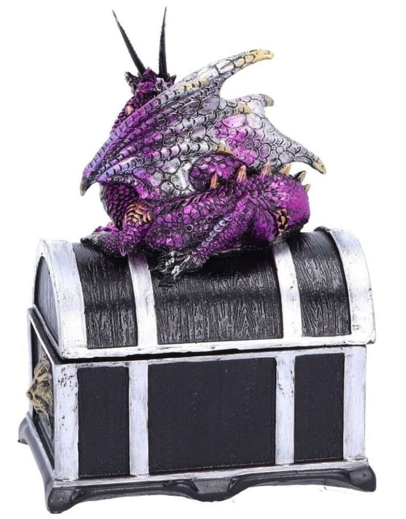 Alator Gothic and Steampunk accessories -  Treasure chest with purple dragon on it - Reptillian Riches - Nemesis Now