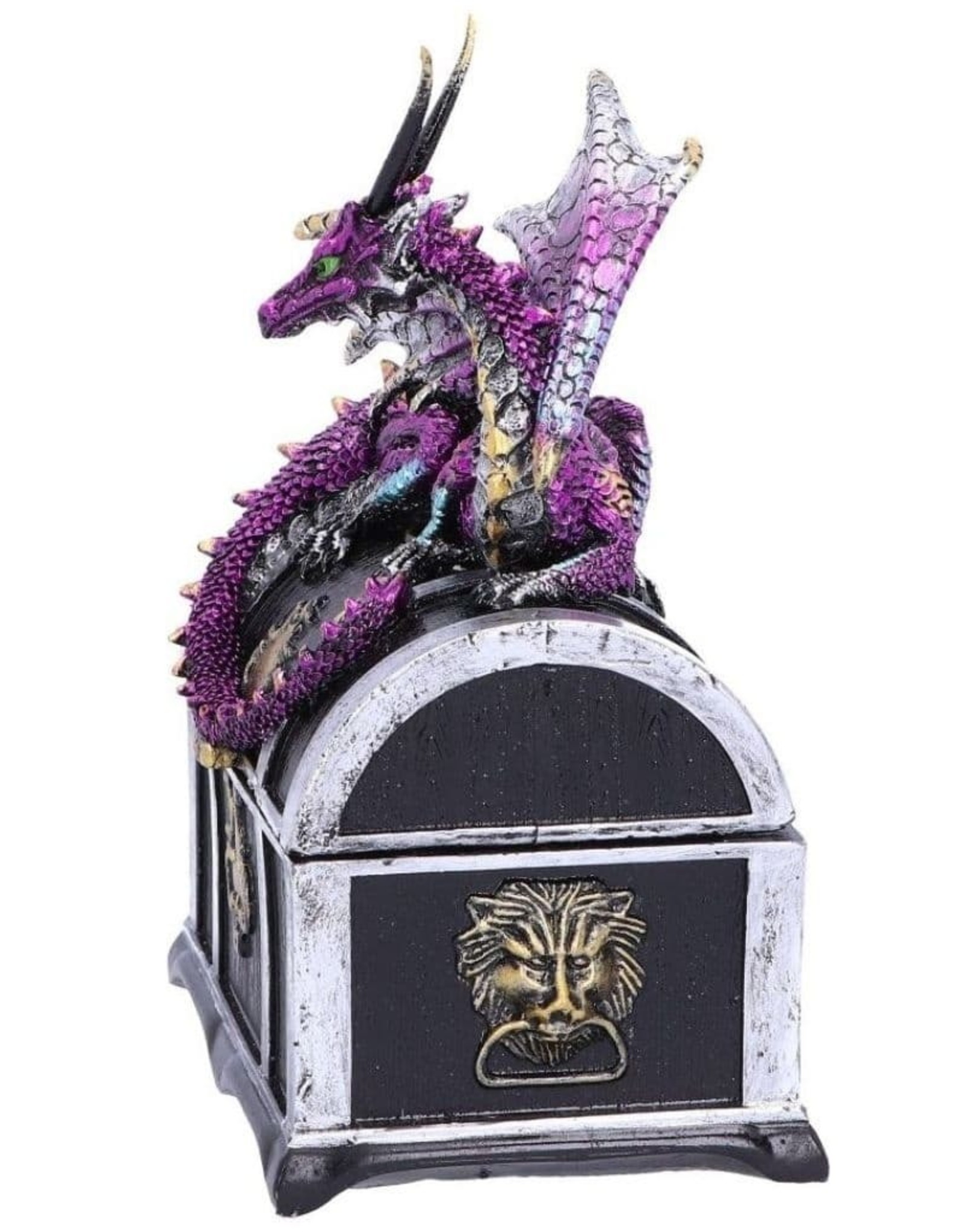 Alator Gothic and Steampunk accessories -  Treasure chest with purple dragon on it - Reptillian Riches - Nemesis Now