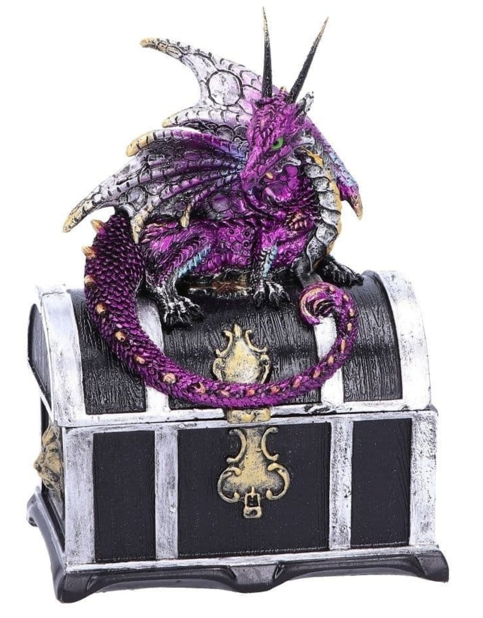 Alator Gothic en Steampunk accessoires - Schatkist met paarse draak er op - Reptillian Riches - Nemesis Now