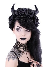 Restyle Gothic en Steampunk accessoires - Lange Hoorns met rozen haarband Evil Queen
