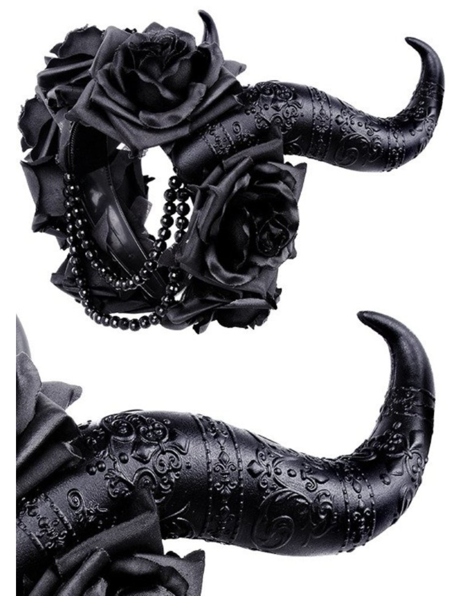 Restyle Gothic and Steampunk accessories - Long Horns with roses haarband Evil Queen