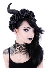 Restyle Gothic en Steampunk accessoires - Lange Hoorns met rozen haarband Evil Queen