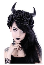 Restyle Gothic and Steampunk accessories - Long Horns with roses haarband Evil Queen