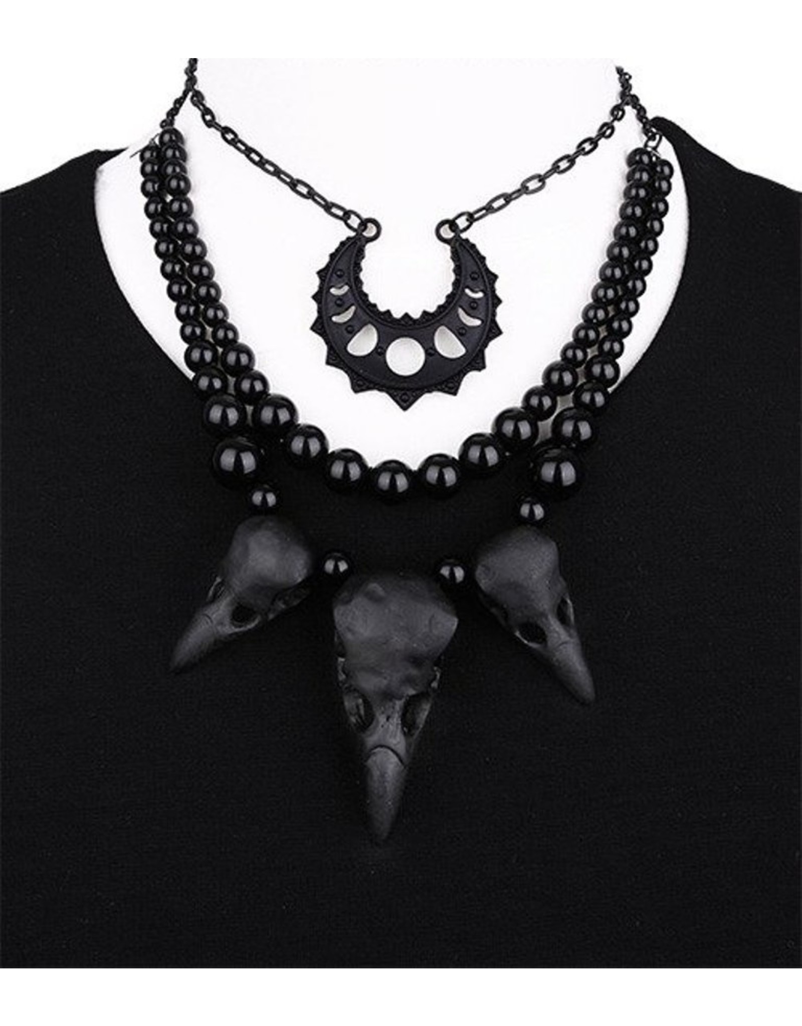 Restyle Gothic jewellery Steampunk jewellery - Raven Talisman Necklace with Raven Skulls - Restyle