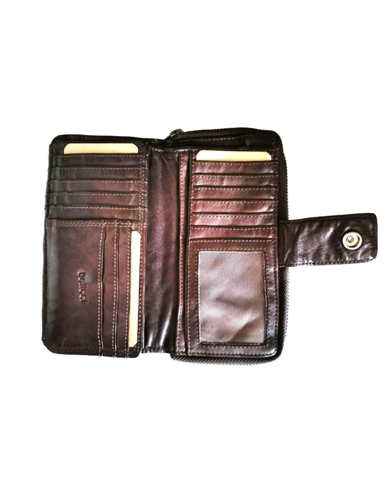 Bellicci Leren Portemonnees - Leren portemonnee gevlochten gewassen leer Bellicci (d.bruin)