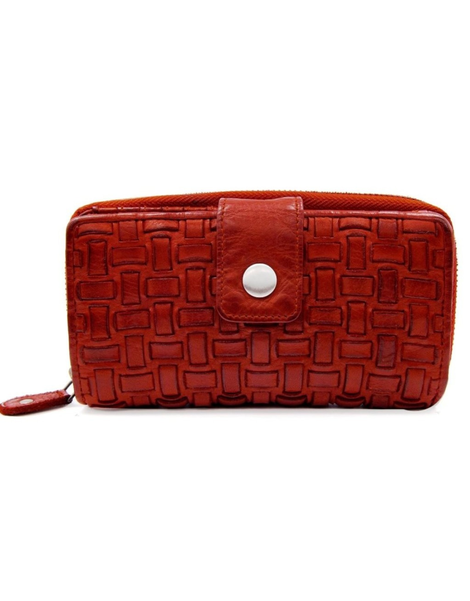 Bellicci Leather Wallets - Leather wallet braided washed leather Bellicci (red)