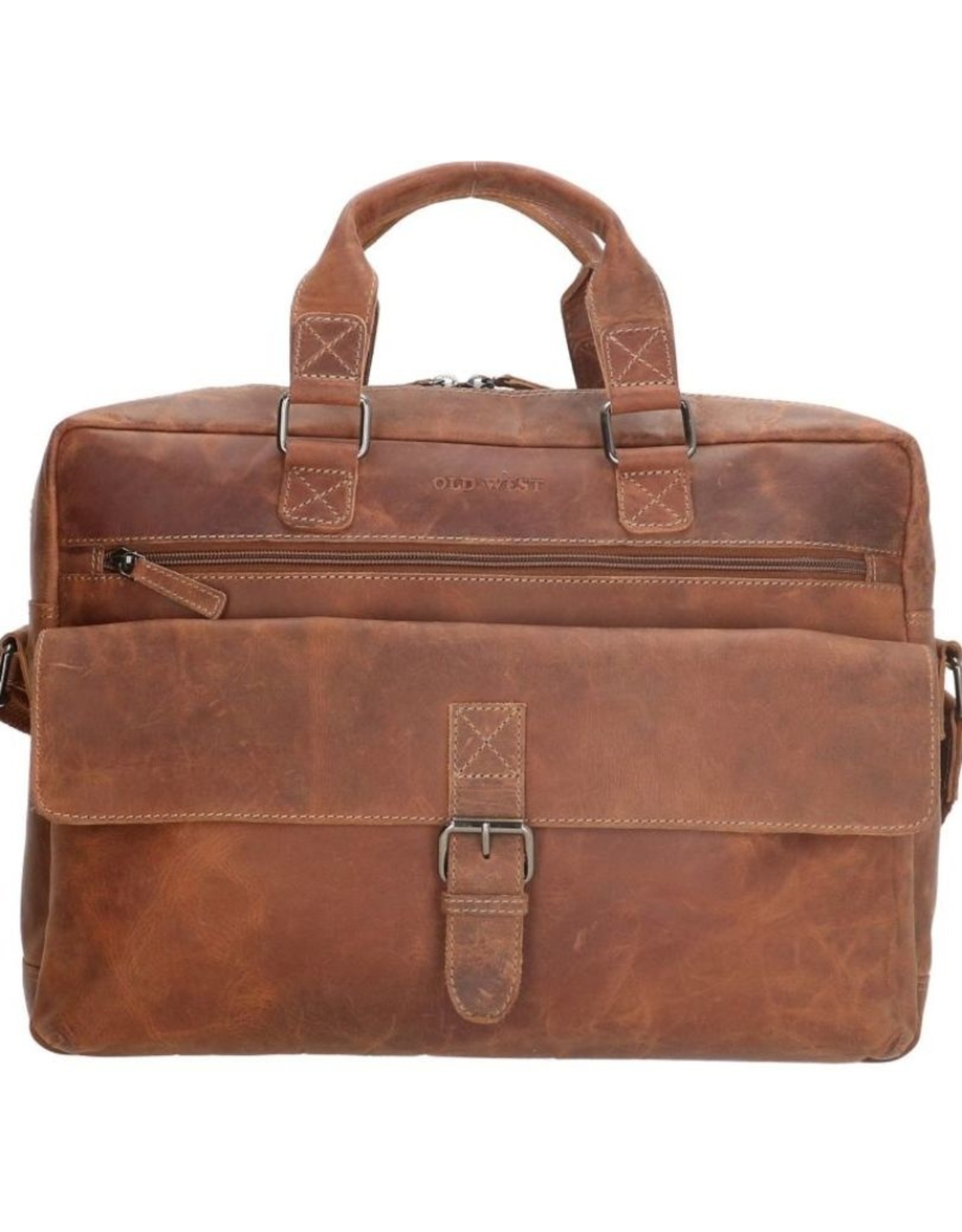 Old West Leren werktassen en Leren laptoptassen - Laptoptas Old West 15,6 " gelooid leer (camel)