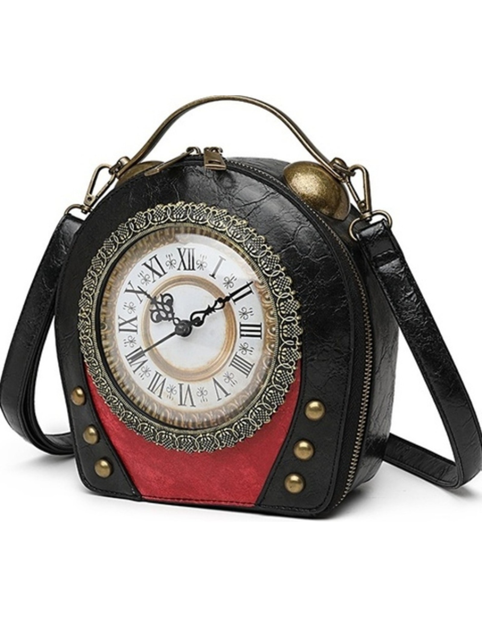 Magic Bags Steampunk bags Gothic bags - Steampunk Vintage Clock handbag with working Clock (black-red)