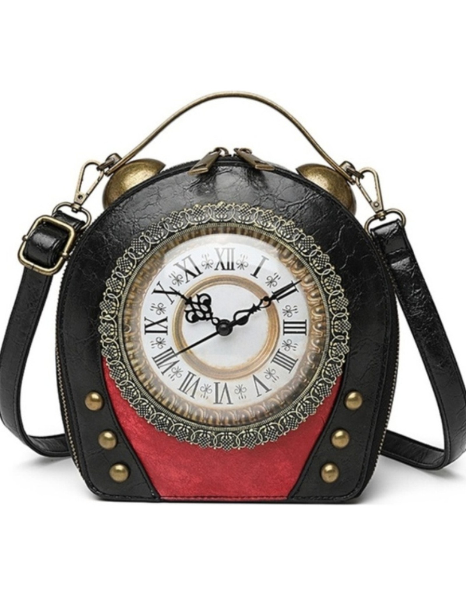 Magic Bags Steampunk tassen Gotic tassen - Steampunk Vintage Klok handtas met werkende Klok (zwart-rood)