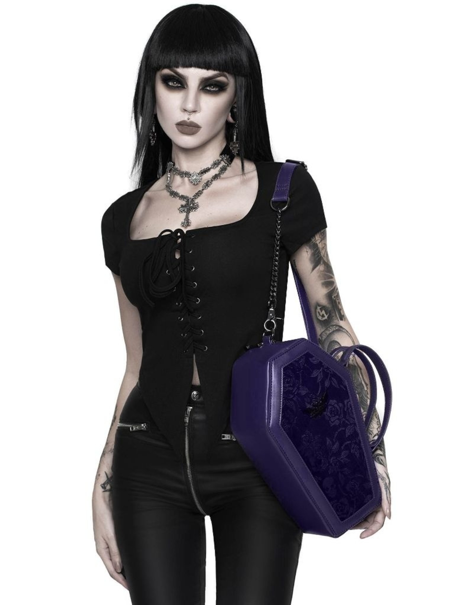 Killstar Vampire's Kiss coffin handbag (plum)