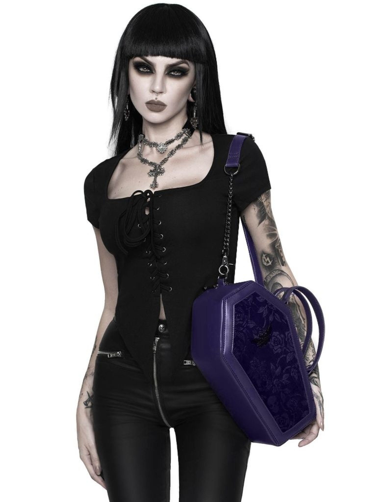 Killstar Killstar tassen en accessoires - Killstar Vampire's Kiss doodskist handtas (paars)